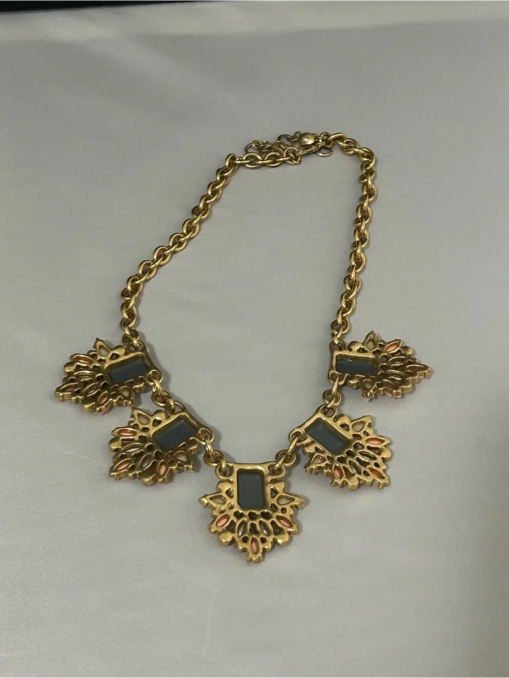 J. Crew Gold Chain Statement Necklace with Gray, Peach and Cream Accents